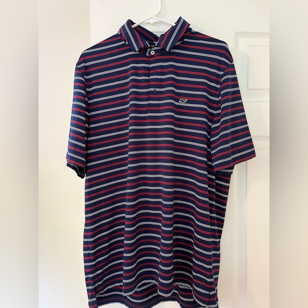 Vineyard Vines Men’s Performance Polo. Red, White and Navy blue. Size L